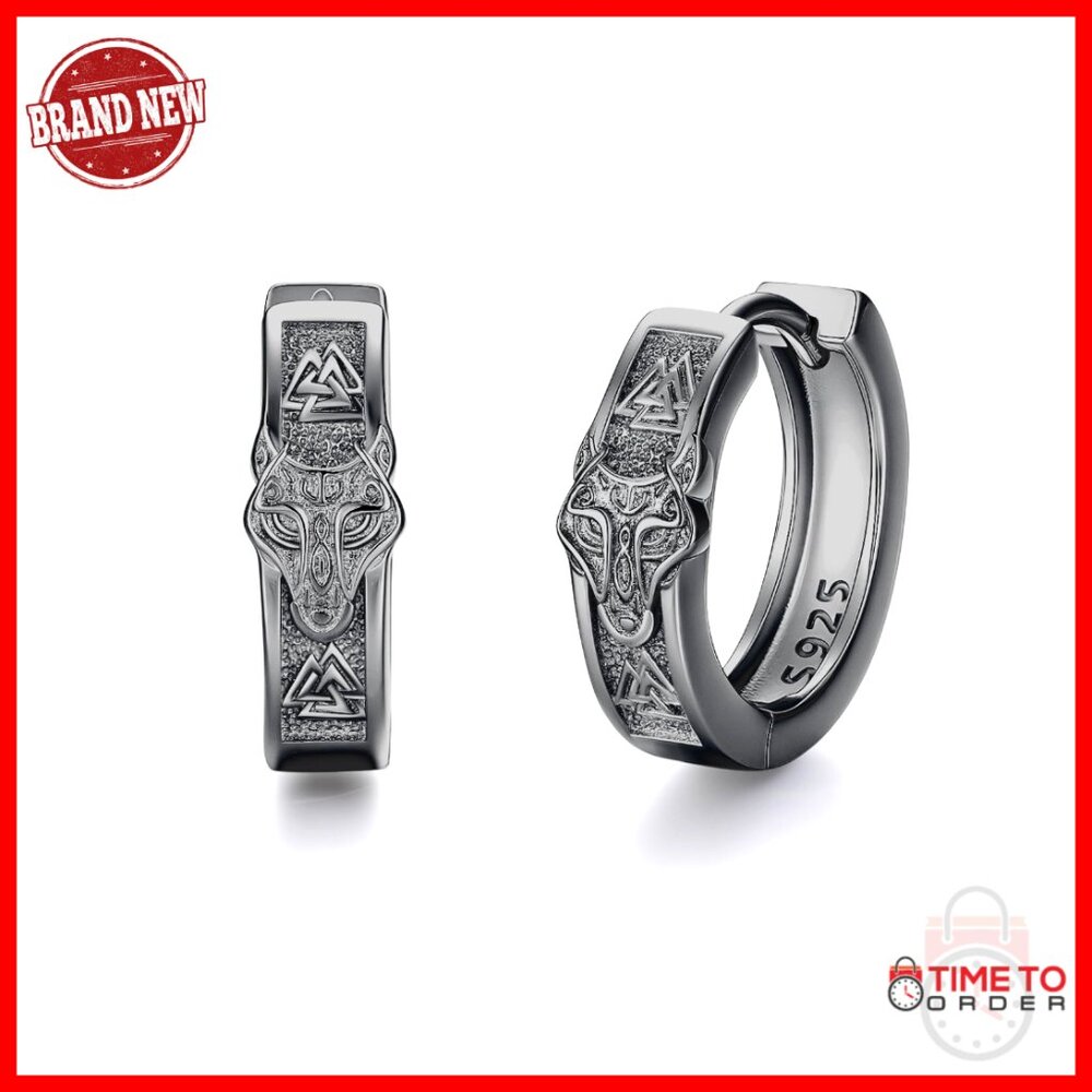 Sterling Silver Viking Wolf Hoop Earrings, 15mm Celtic Knot Protection Symbol